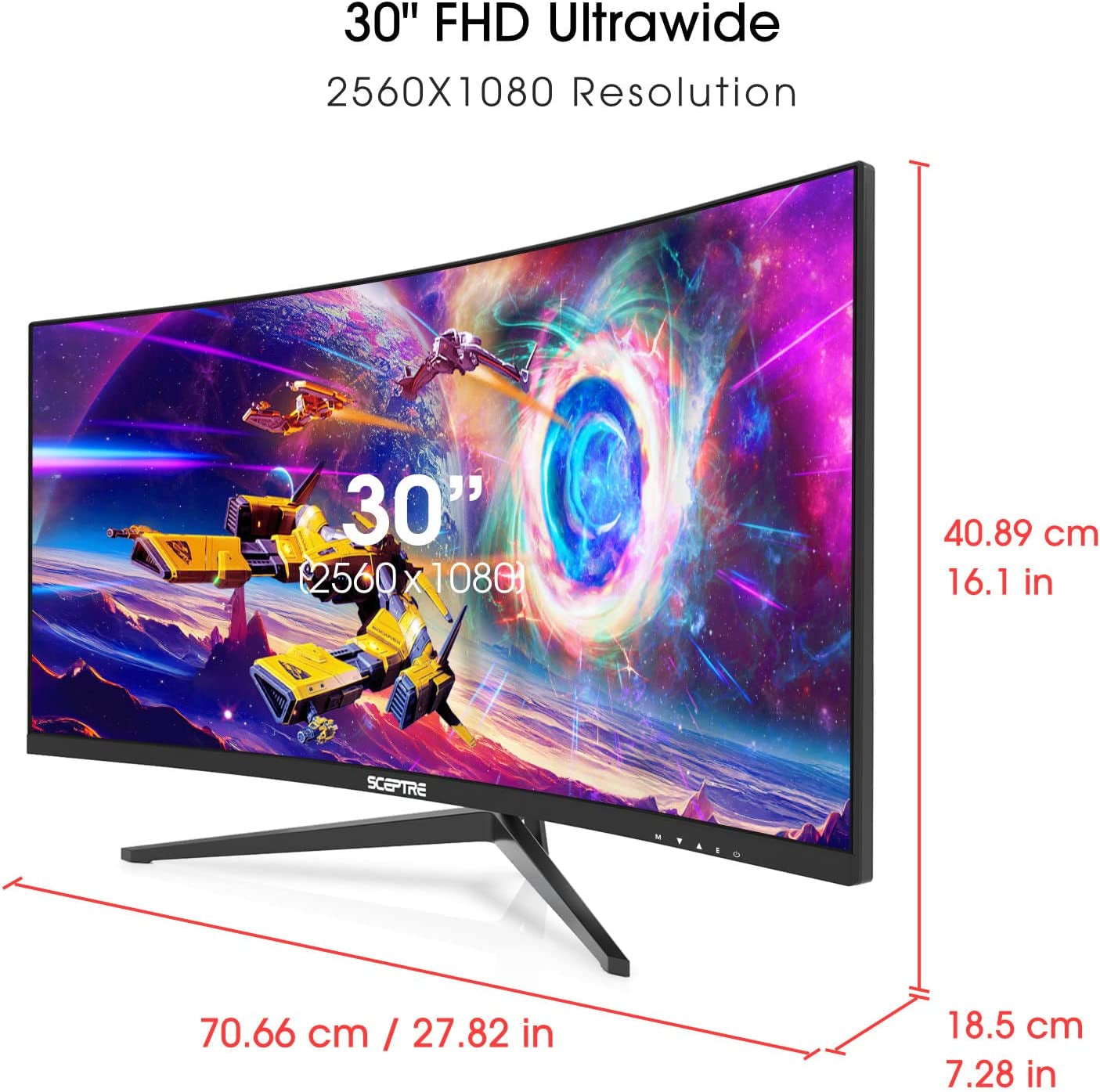 30-Inch Curved Ultra Wide Gaming Monitor, 21:9 Aspect Ratio, 2560x1080 Resolution, 200Hz Refresh Rate, Slim Design with HDMI and DisplayPort, Integrated Speakers, Metal Black (C305B-200UN1)