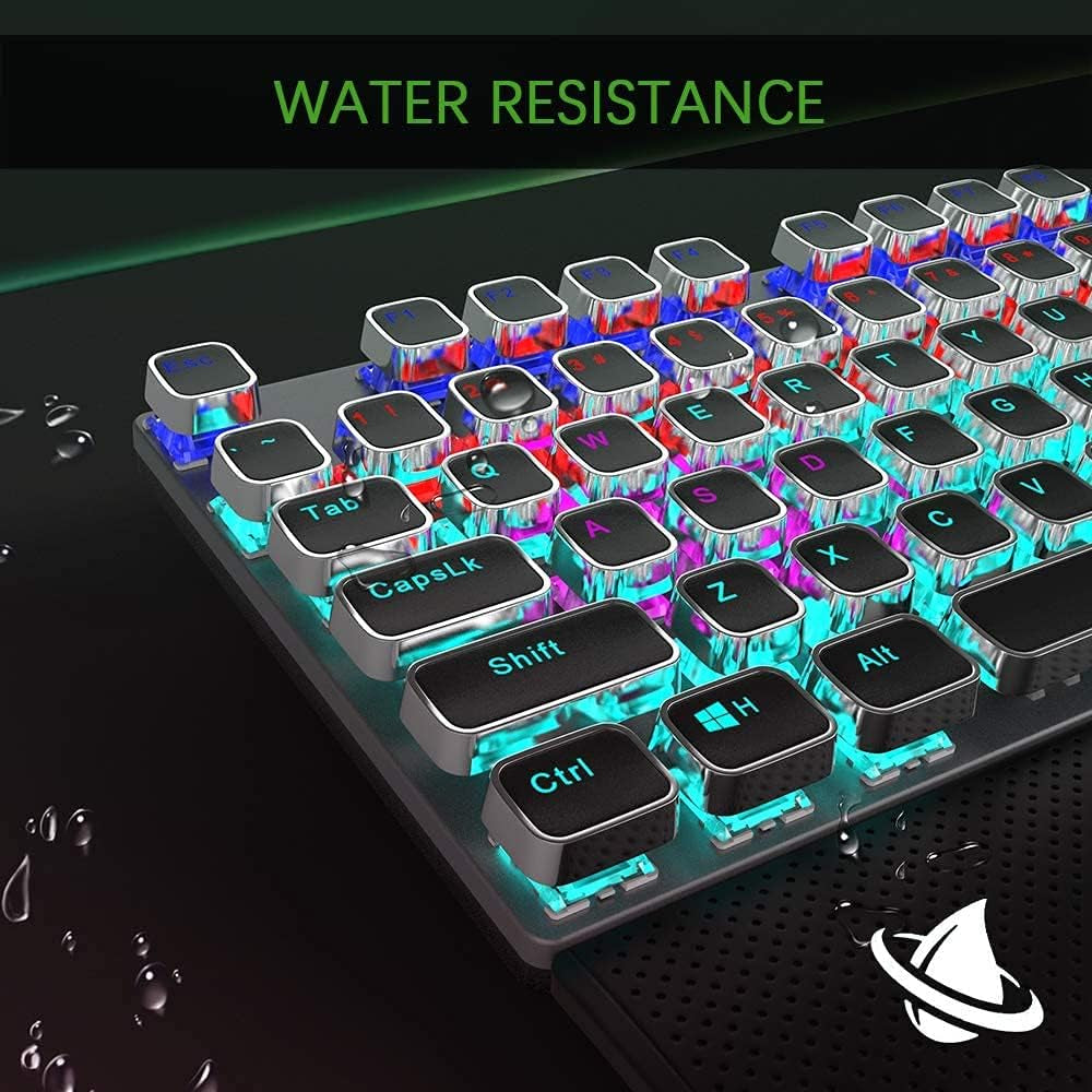 Professional Mechanical Gaming Keyboard with LED Rainbow Backlighting, 104 Anti-Ghosting Keys, Quick-Response Black Switches, Multimedia Controls, and Removable Hand Rest for PC and Desktop Use