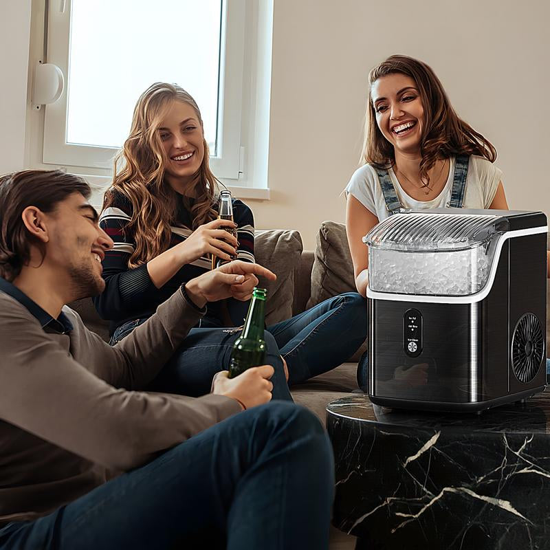 Electactic Nugget Countertop Ice Maker with Soft Chewable Pellet Ice, Pebble Portable Ice Machine, 34Lbs/Day, Self-Cleaning, Sonic Ice Maker, One Button Operation, for Kitchen,Office Stainless Steel Black