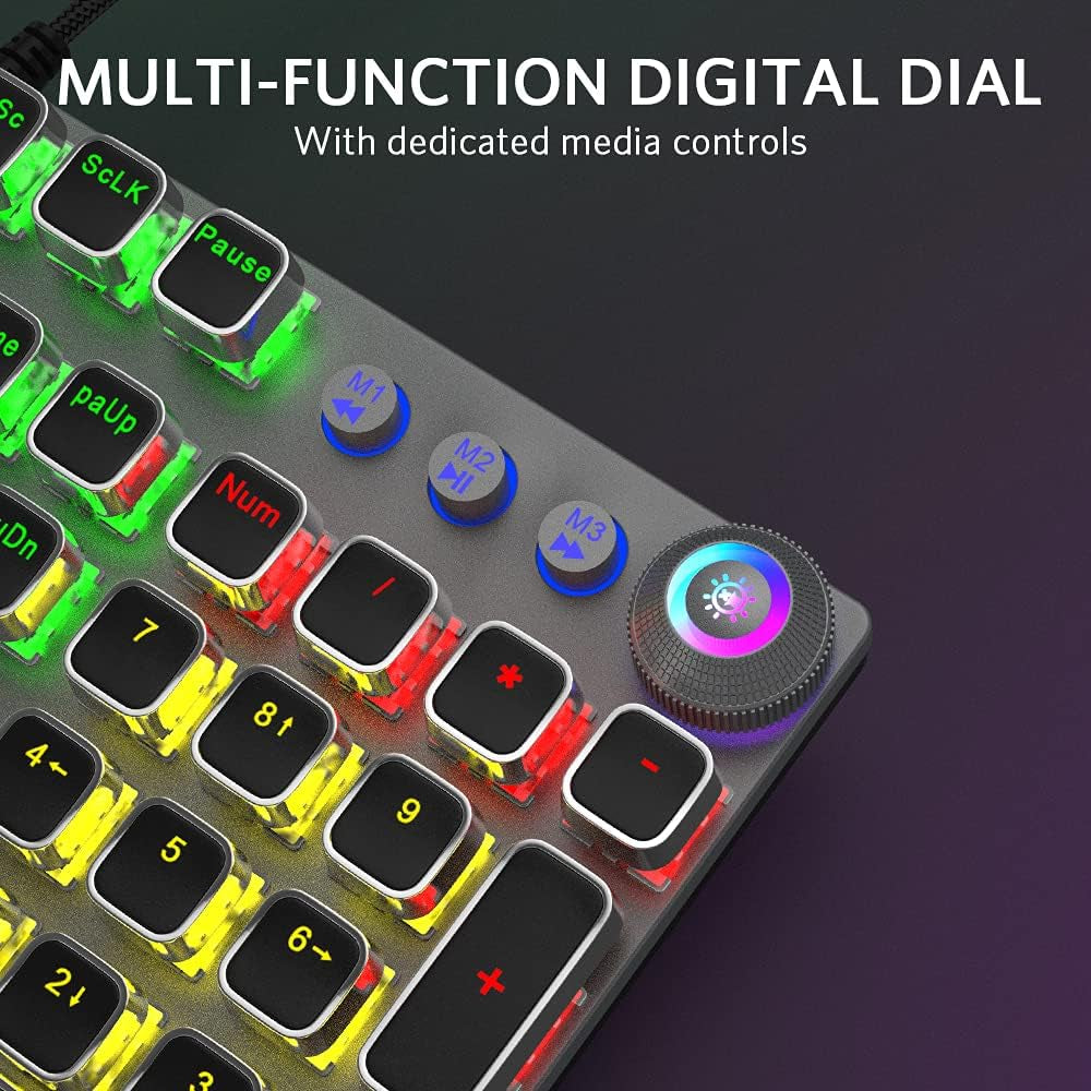 Professional Mechanical Gaming Keyboard with LED Rainbow Backlighting, 104 Anti-Ghosting Keys, Quick-Response Black Switches, Multimedia Controls, and Removable Hand Rest for PC and Desktop Use