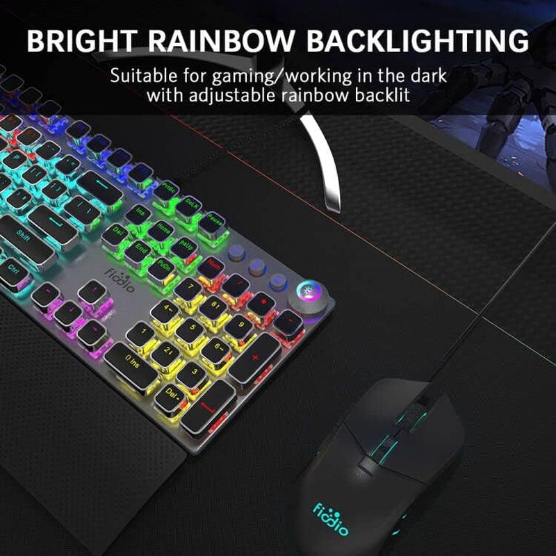 Professional Mechanical Gaming Keyboard with LED Rainbow Backlighting, 104 Anti-Ghosting Keys, Quick-Response Black Switches, Multimedia Controls, and Removable Hand Rest for PC and Desktop Use