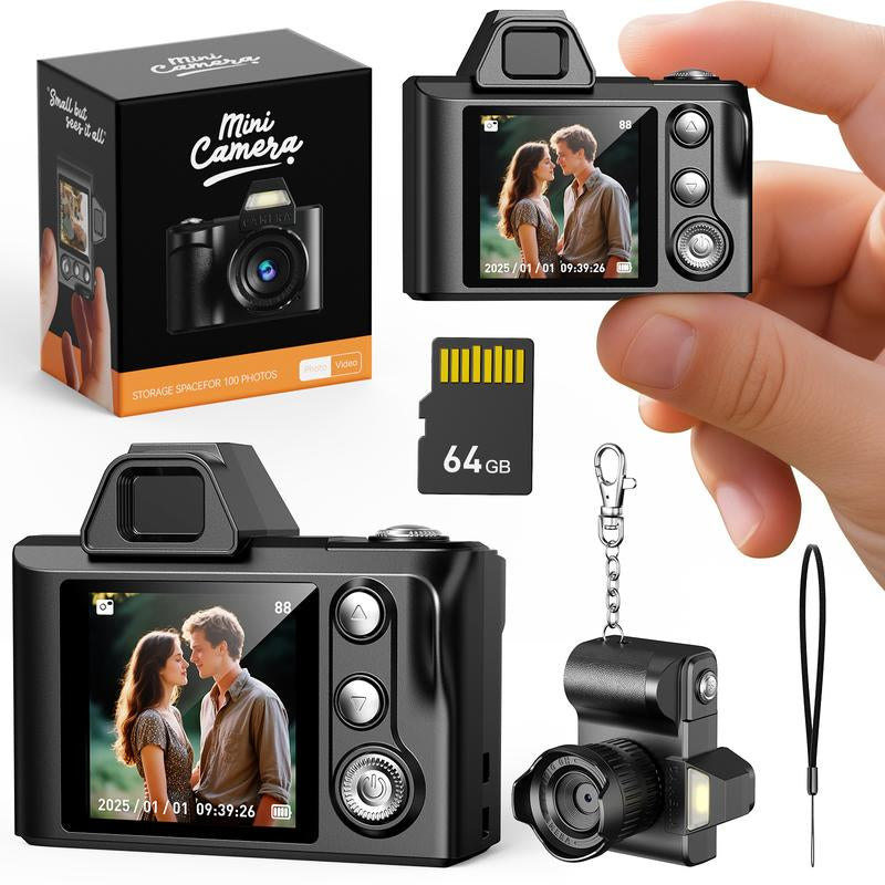 Mini Keychain Camera - Retro HD 1080P Portable Mini Digital Camera | 64GB SD Card Included, Tiny Pocket Cam for Travel, Study & Daily Recording