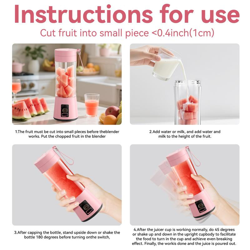 Portable Mixing Cup, Electric USB Juicer, Mini Blender, Suitable for Milkshakes and Smoothies, Juice, 12.85 Ounces, 2000 Mah, 6 Blades with Safety Lock, Food-Grade PP, Easy to Clean, Very Suitable for Travel-Enjoy Fresh Juice Anytime, Anywhere.
