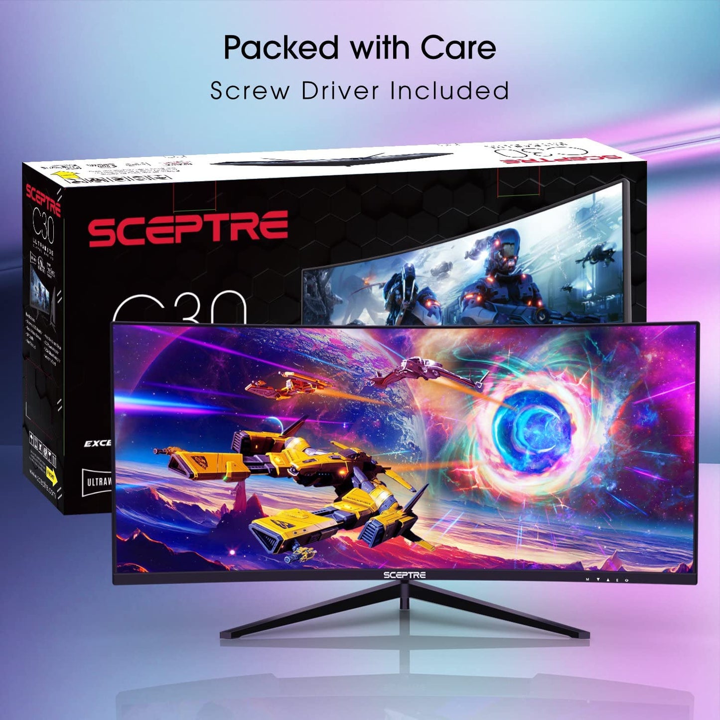 30-Inch Curved Ultra Wide Gaming Monitor, 21:9 Aspect Ratio, 2560x1080 Resolution, 200Hz Refresh Rate, Slim Design with HDMI and DisplayPort, Integrated Speakers, Metal Black (C305B-200UN1)