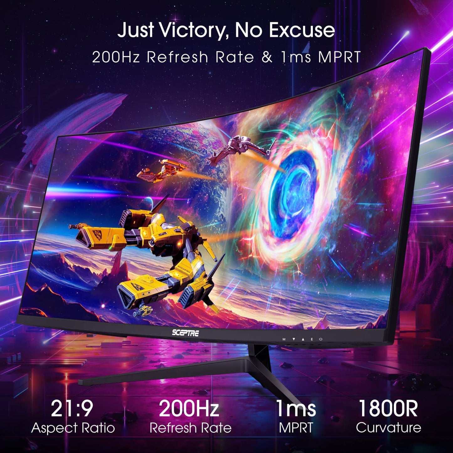 30-Inch Curved Ultra Wide Gaming Monitor, 21:9 Aspect Ratio, 2560x1080 Resolution, 200Hz Refresh Rate, Slim Design with HDMI and DisplayPort, Integrated Speakers, Metal Black (C305B-200UN1)