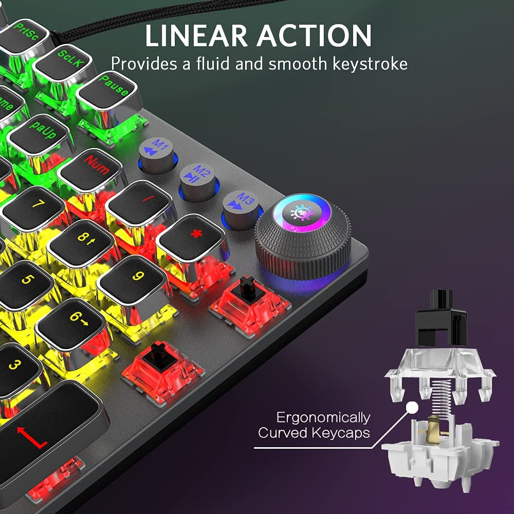 Professional Mechanical Gaming Keyboard with LED Rainbow Backlighting, 104 Anti-Ghosting Keys, Quick-Response Black Switches, Multimedia Controls, and Removable Hand Rest for PC and Desktop Use