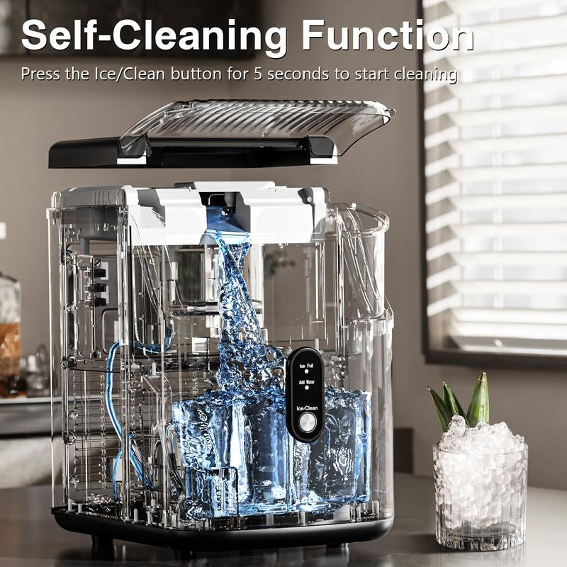 Electactic Nugget Countertop Ice Maker with Soft Chewable Pellet Ice, Pebble Portable Ice Machine, 34Lbs/Day, Self-Cleaning, Sonic Ice Maker, One Button Operation, for Kitchen,Office Stainless Steel Black