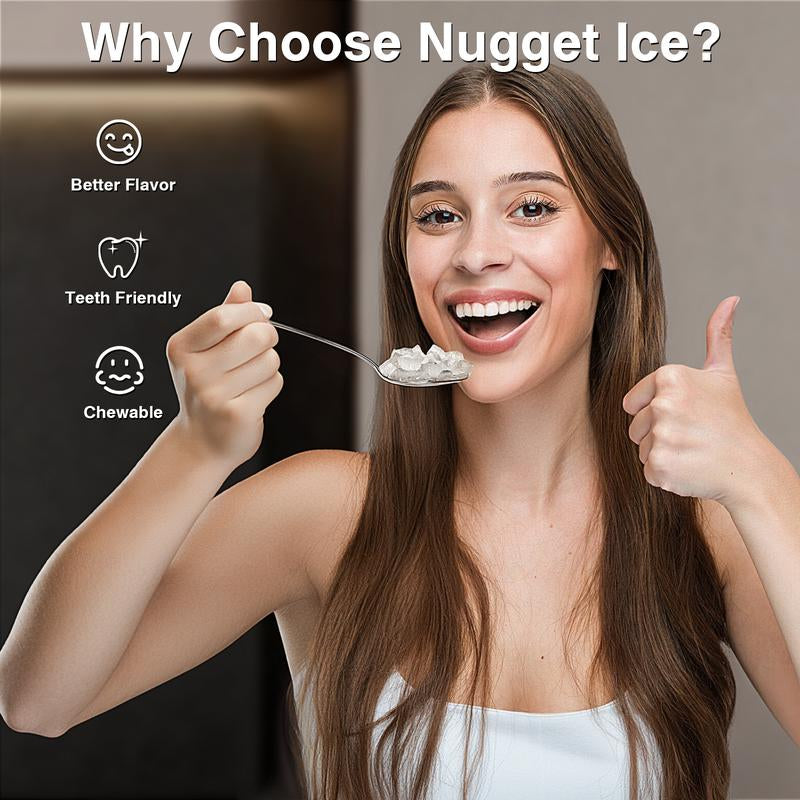Electactic Nugget Countertop Ice Maker with Soft Chewable Pellet Ice, Pebble Portable Ice Machine, 34Lbs/Day, Self-Cleaning, Sonic Ice Maker, One Button Operation, for Kitchen,Office Stainless Steel Black