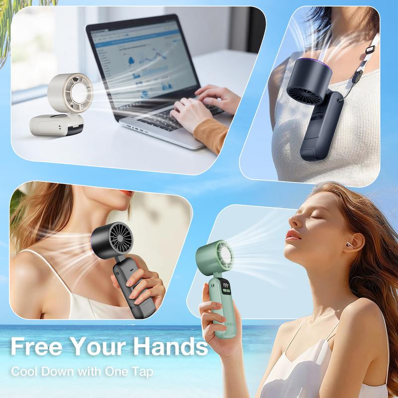 【Tiktok Shop Super Deal】Portable Handheld Fan Turbo for Travel, Mini Personal Rechargeable Fans, Extreme Ice Cooling Plate,Led Display, HD Display & Lanyard, 1-100 Speed,Up to 20H Use,Foldable Lash Fan,Perfect Gifts for Women,Child