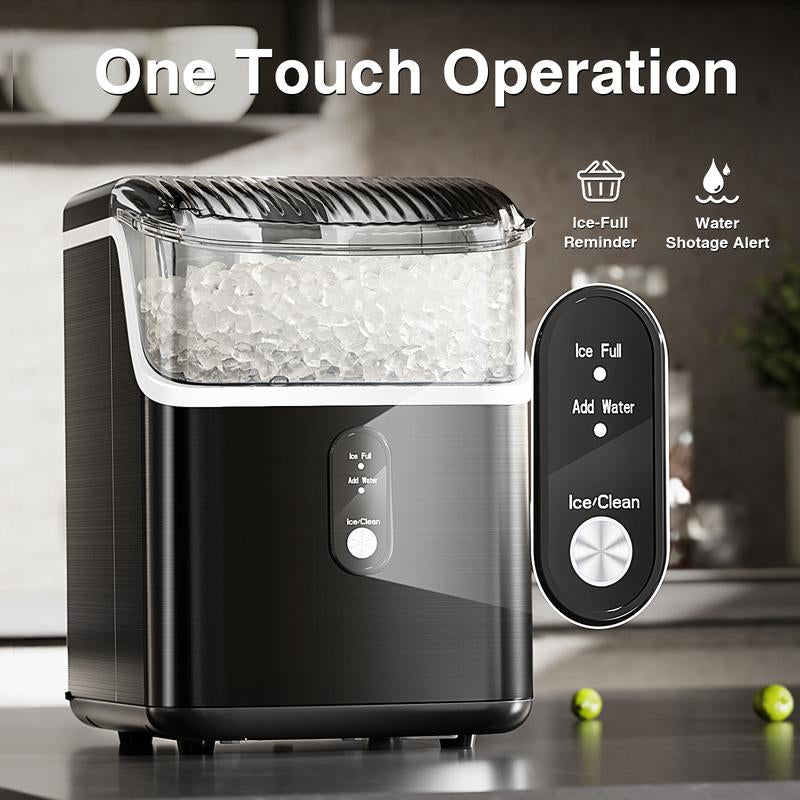 Electactic Nugget Countertop Ice Maker with Soft Chewable Pellet Ice, Pebble Portable Ice Machine, 34Lbs/Day, Self-Cleaning, Sonic Ice Maker, One Button Operation, for Kitchen,Office Stainless Steel Black
