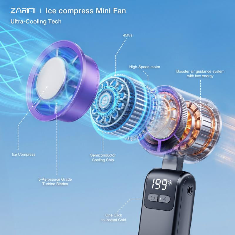 【Tiktok Shop Super Deal】Portable Handheld Fan Turbo for Travel, Mini Personal Rechargeable Fans, Extreme Ice Cooling Plate,Led Display, HD Display & Lanyard, 1-100 Speed,Up to 20H Use,Foldable Lash Fan,Perfect Gifts for Women,Child