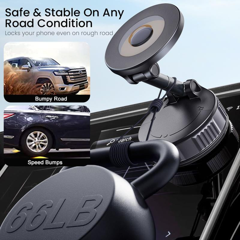 Upgraded 360° Nano Gel Vacuum Magnetic Phone Holder, Car Phone Holder for Magsafe[108+Lbs Strongest Suction & 3000Gf Strongest Magnetic], Suction Cup Phone Mount for Car/For Iphone 11-16 Pro Max Adsorption Car Holder