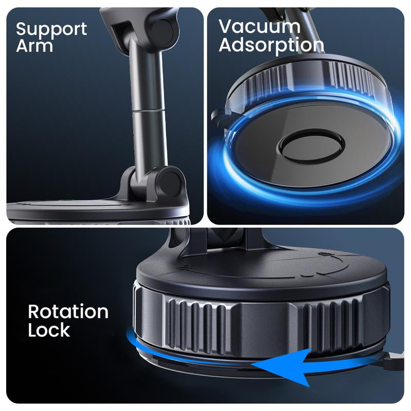 Upgraded 360° Nano Gel Vacuum Magnetic Phone Holder, Car Phone Holder for Magsafe[108+Lbs Strongest Suction & 3000Gf Strongest Magnetic], Suction Cup Phone Mount for Car/For Iphone 11-16 Pro Max Adsorption Car Holder