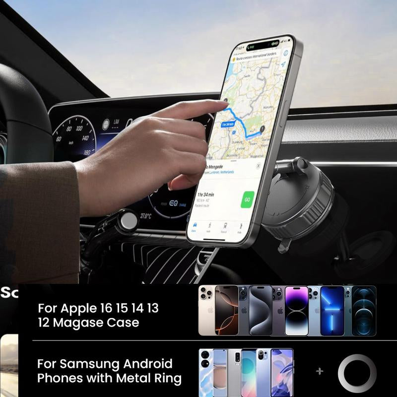 Upgraded 360° Nano Gel Vacuum Magnetic Phone Holder, Car Phone Holder for Magsafe[108+Lbs Strongest Suction & 3000Gf Strongest Magnetic], Suction Cup Phone Mount for Car/For Iphone 11-16 Pro Max Adsorption Car Holder