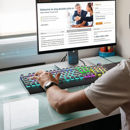 Professional Mechanical Gaming Keyboard with LED Rainbow Backlighting, 104 Anti-Ghosting Keys, Quick-Response Black Switches, Multimedia Controls, and Removable Hand Rest for PC and Desktop Use