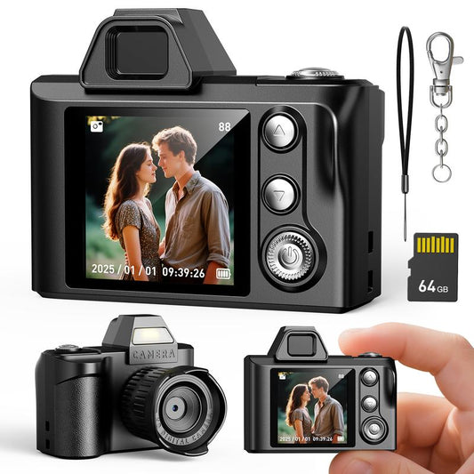 Mini Keychain Camera - Retro HD 1080P Portable Mini Digital Camera | 64GB SD Card Included, Tiny Pocket Cam for Travel, Study & Daily Recording
