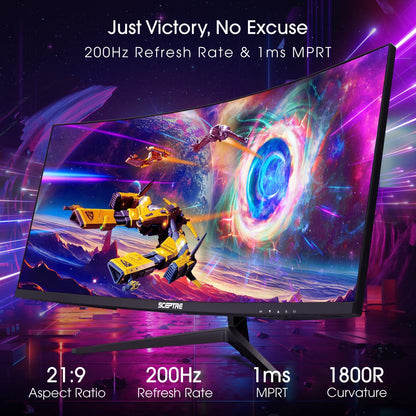 30-Inch Curved Ultra Wide Gaming Monitor, 21:9 Aspect Ratio, 2560x1080 Resolution, 200Hz Refresh Rate, Slim Design with HDMI and DisplayPort, Integrated Speakers, Metal Black (C305B-200UN1)