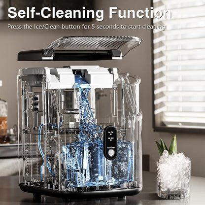 Electactic Nugget Countertop Ice Maker with Soft Chewable Pellet Ice, Pebble Portable Ice Machine, 34Lbs/Day, Self-Cleaning, Sonic Ice Maker, One Button Operation, for Kitchen,Office Stainless Steel Black