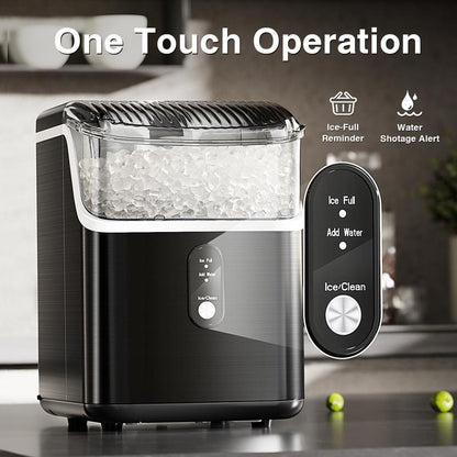 Electactic Nugget Countertop Ice Maker with Soft Chewable Pellet Ice, Pebble Portable Ice Machine, 34Lbs/Day, Self-Cleaning, Sonic Ice Maker, One Button Operation, for Kitchen,Office Stainless Steel Black